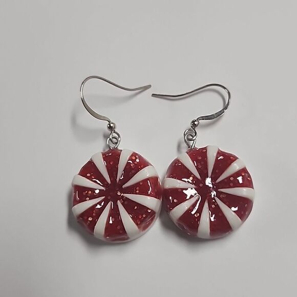 Glitter Peppermint Dangle Earrings - Picture 1 of 3